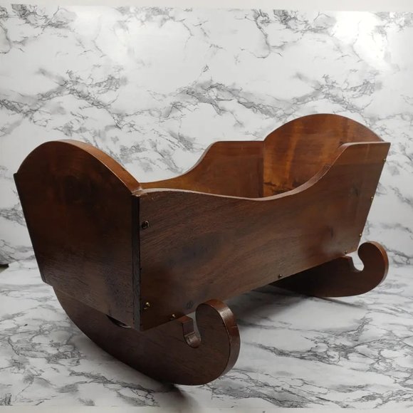 Doll Cradle Solid Wood Handmade Antique - Picture 1 of 9